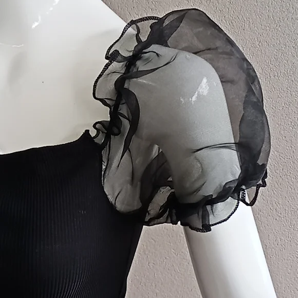 Pretty Little Thing little black dress with puff sheer arms size 8 - Picture 2 of 5